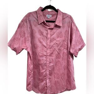Haggar Red Pink Monstera Leaf Button Down men’s size XXL